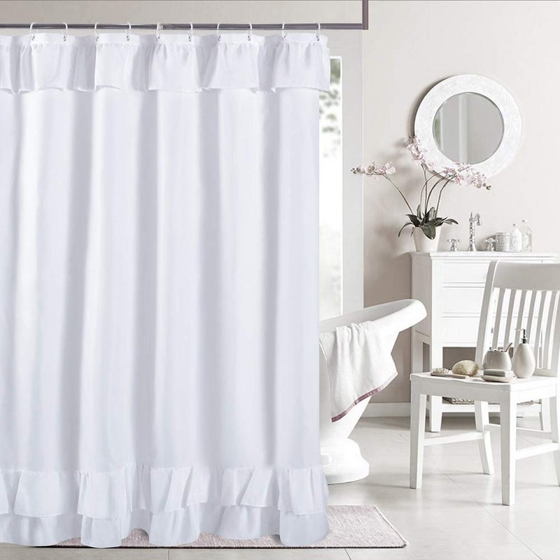 YOSTEV White Ruffle Shower Curtain Farmhouse Fabric Cloth Shower Curtains for Bathroom,Long Size 72x84 Inches - Image 1